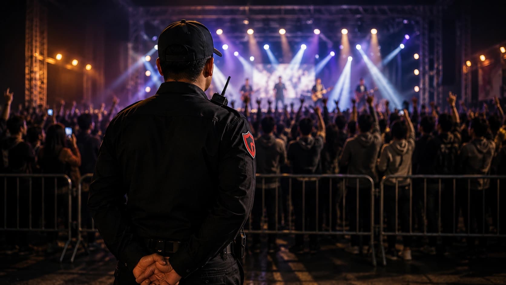 Petugas keamanan mengamankan acara konser